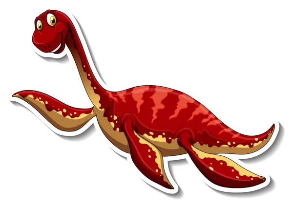 Elasmosaurus Dinossauro Desenho Animado Personagem Etiqueta Ilustração — Vetor de Stock