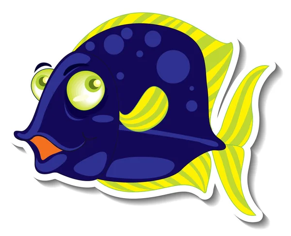 Mignon Poisson Mer Animal Dessin Animé Autocollant Illustration — Image vectorielle