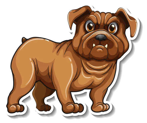 Bruine Bulldog Cartoon Sticker Illustratie — Stockvector