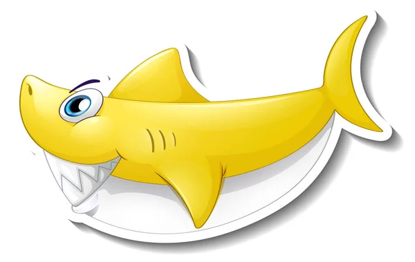 Žlutý Žralok Kreslený Nálepka Ilustrace — Stockový vektor