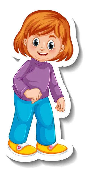 Sticker Template Girl Cartoon Character Isolated Illustration — Stock Vector
