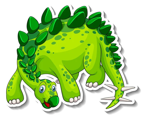 Stegosaurus Dinosaurio Dibujo Animado Carácter Etiqueta Engomada Ilustración — Vector de stock