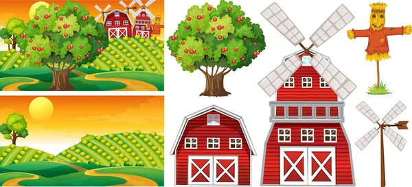 Farm Element Som Isolerad Med Gården Scence Illustration — Stock vektor