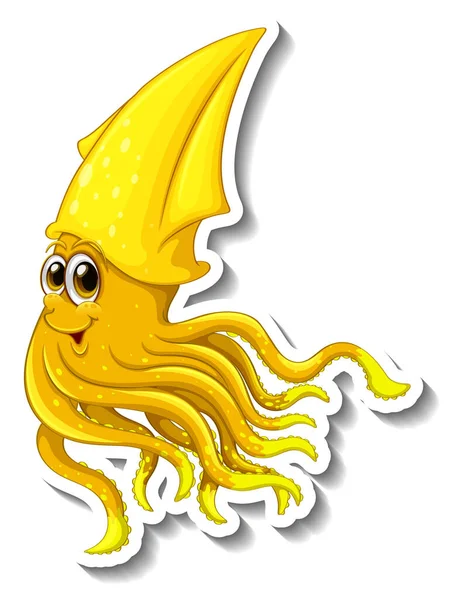 Squid Sea Animal Cartoon Sticker Illustration — Stock Vector