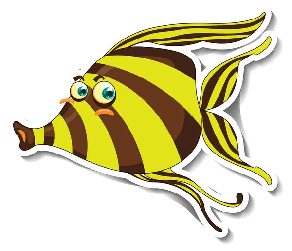 エンジェルフィッシュ海の動物の漫画のステッカーイラスト — ストックベクタ