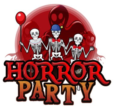 İskelet hayalet illüstrasyonlu Korku Partisi afişi
