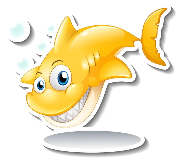 Smiling Shark Cartoon Sticker Illustration — Stock Vector