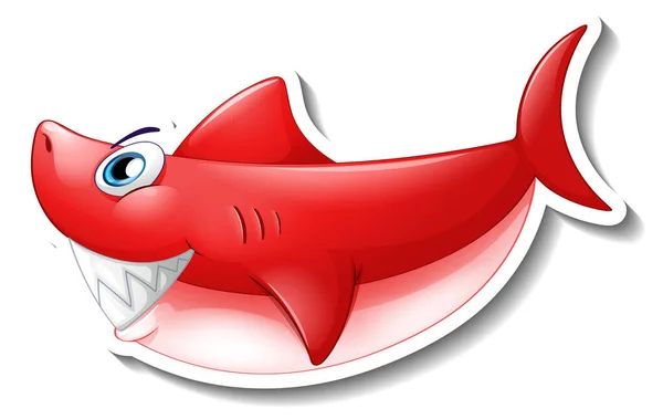 Red Shark Cartoon Sticker Illustration — Stock Vector