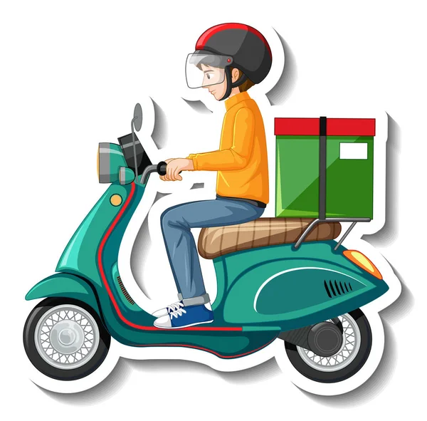 Eine Aufkleber Vorlage Mit Zusteller Auf Motorroller Illustration — Stockvektor