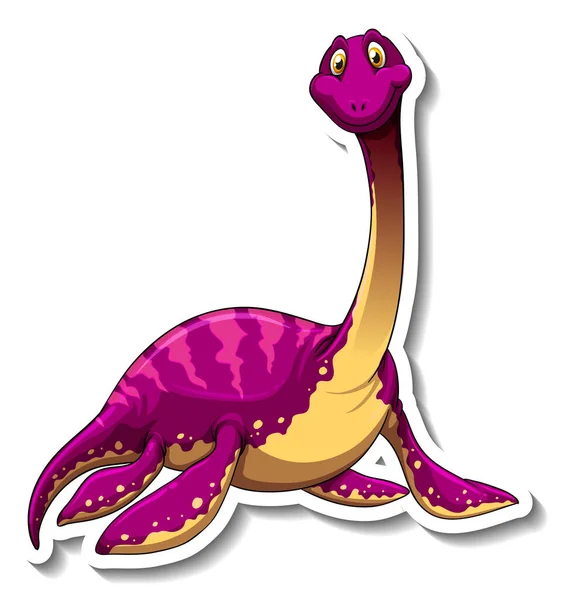 Elasmosaurus Dinosaure Dessin Animé Personnage Autocollant Illustration — Image vectorielle