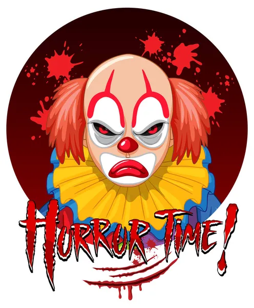 Horror Time Logo Creepy Clown Illustration — Stock Vector