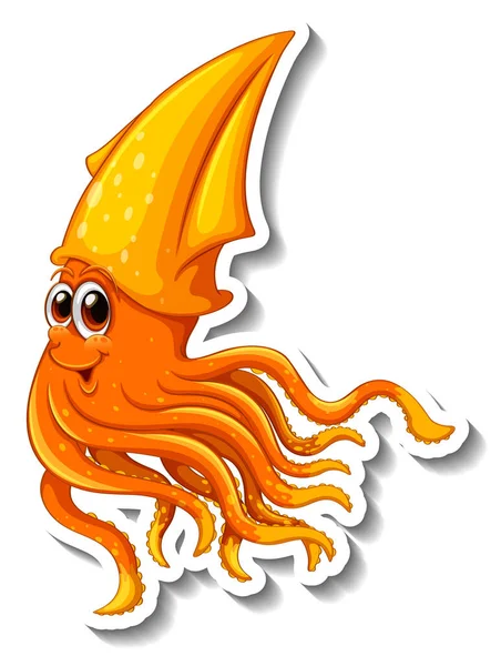 Squid Sea Animal Cartoon Sticker Illustration — Stock Vector