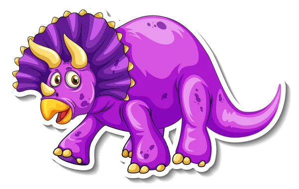 Triceratops Dinosaurio Dibujo Animado Carácter Etiqueta Engomada Ilustración — Vector de stock