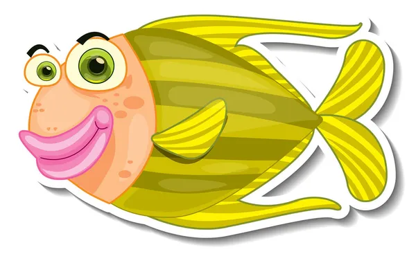 Mignon Poisson Mer Animal Dessin Animé Autocollant Illustration — Image vectorielle