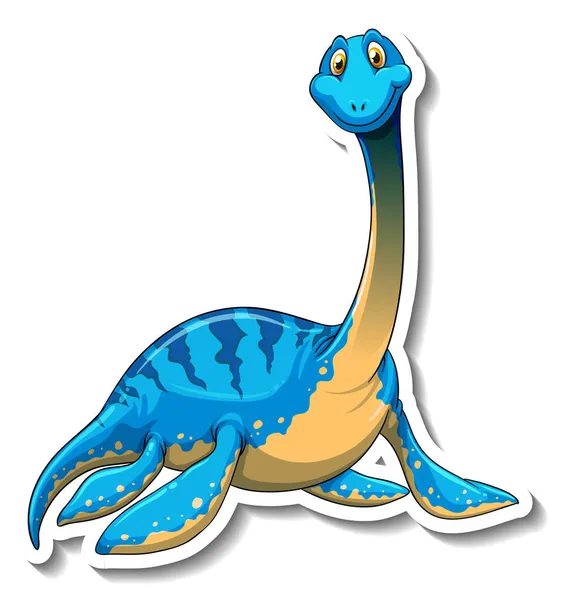 Elasmosaurus Dinosaurier Cartoon Figur Aufkleber Illustration — Stockvektor