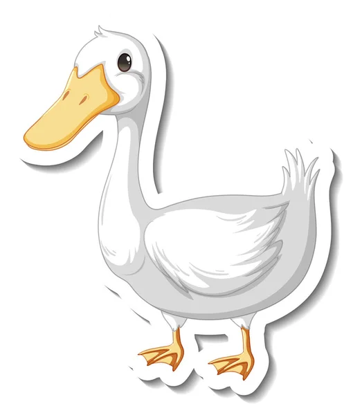 Plantilla Etiqueta Engomada Con Personaje Dibujos Animados Blanco Pato Ilustración — Vector de stock