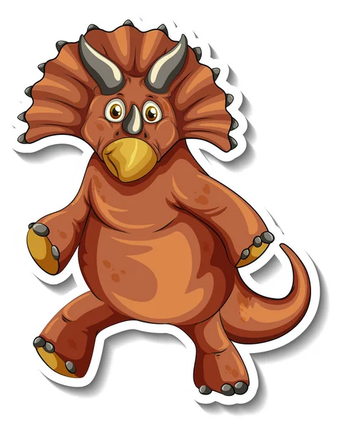 Triceratops Dinosaurier Cartoon Figur Aufkleber Illustration — Stockvektor