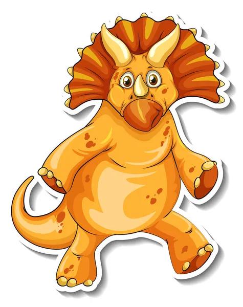 Triceratops Dinosaurier Cartoon Figur Aufkleber Illustration — Stockvektor