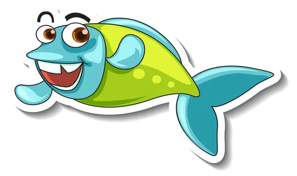 Mořské Zvíře Kreslená Nálepka Roztomilé Ryby Ilustrace — Stockový vektor