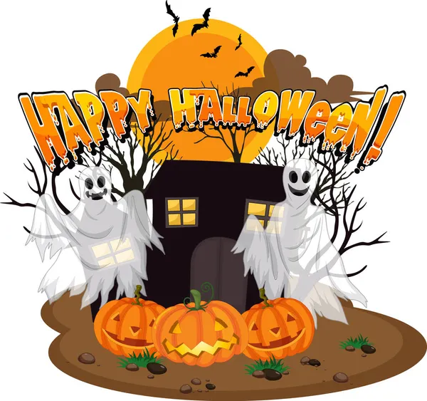 Boldog Halloween Szellem Jack Lantern Illusztráció — Stock Vector