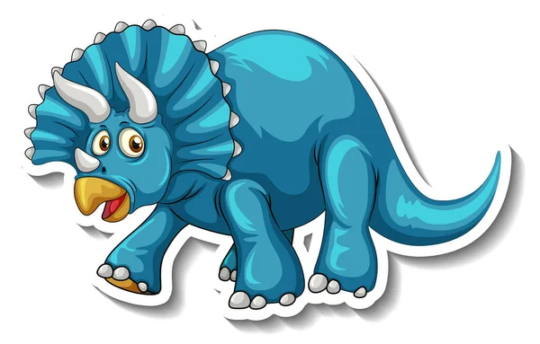Triceratops Dinosaurio Dibujo Animado Carácter Etiqueta Engomada Ilustración — Archivo Imágenes Vectoriales