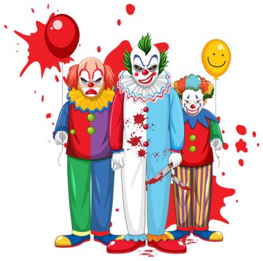 Üç katil palyaço çizgi film karakteri çizimi