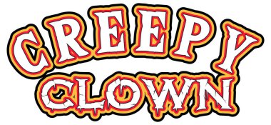 Beyaz arkaplan illüstrasyonunda ürkütücü palyaço kelimesi logosu