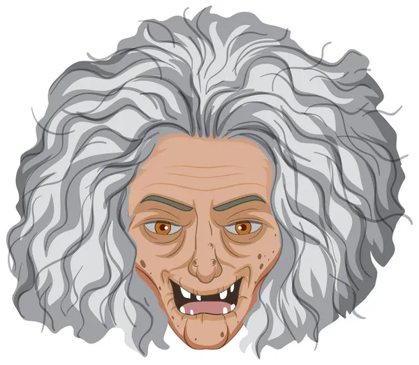 Cara Bruja Vieja Malvada Sobre Fondo Blanco Ilustración — Vector de stock