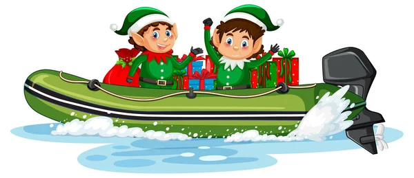 Christmas Elf Boat His Gifts Illustration — Stock Vector