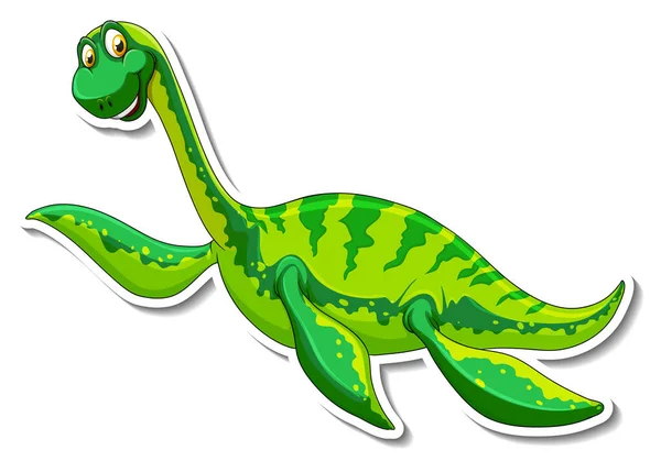 Dibujos Animados Dinosaurio Elasmosaurus Carácter Etiqueta Engomada Ilustración — Archivo Imágenes Vectoriales