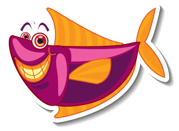 Cute Fish Sea Animal Cartoon Sticker Illustration — Stock Vector