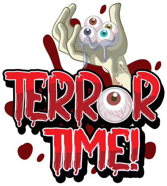 Zombie Main Avec Terreur Temps Mot Logo Pour Halloween Illustration — Image vectorielle
