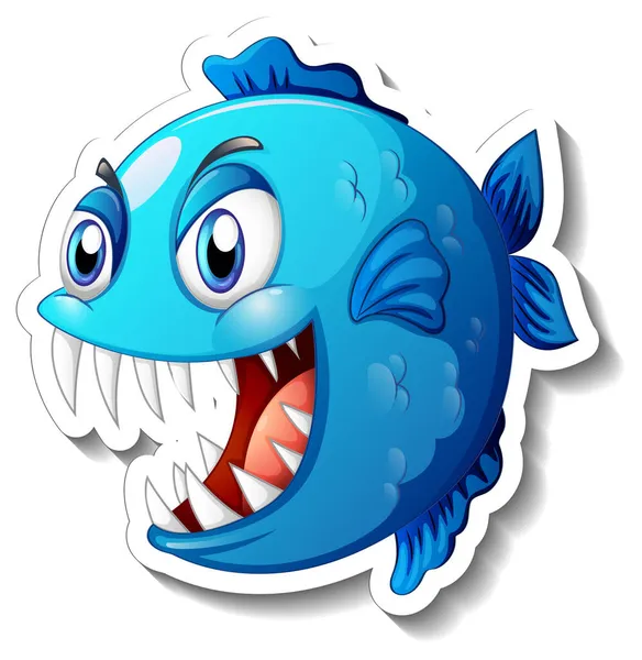 Ilustrasi Stiker Ikan Piranha Yang Marah - Stok Vektor