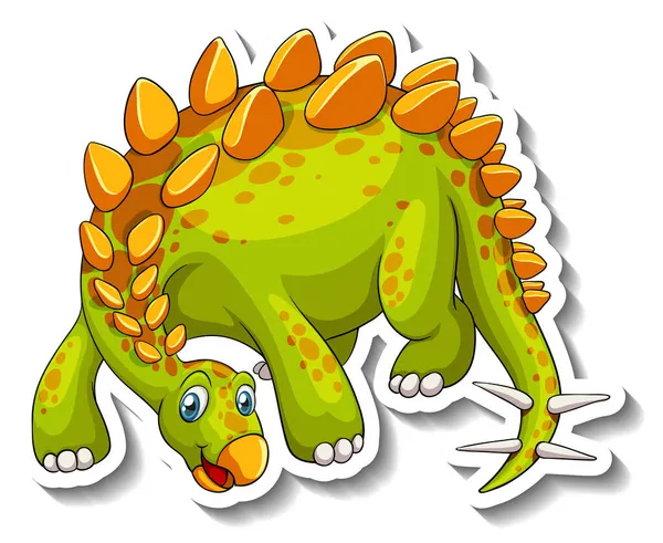 ステゴサウルス恐竜のキャラクターステッカーイラスト — ストックベクタ