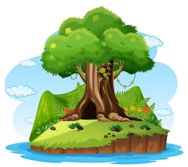 Fantasía Árbol Casa Dentro Árbol Tronco Ilustración — Vector de stock