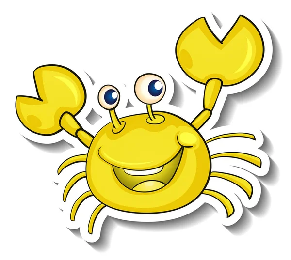 Uśmiechnięta Żółta Naklejka Kreskówki Kraba Ilustracja — Wektor stockowy
