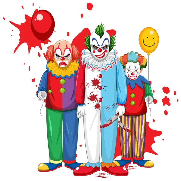 Three Killer Clowns Cartoon Character Illustration — Stock Vector