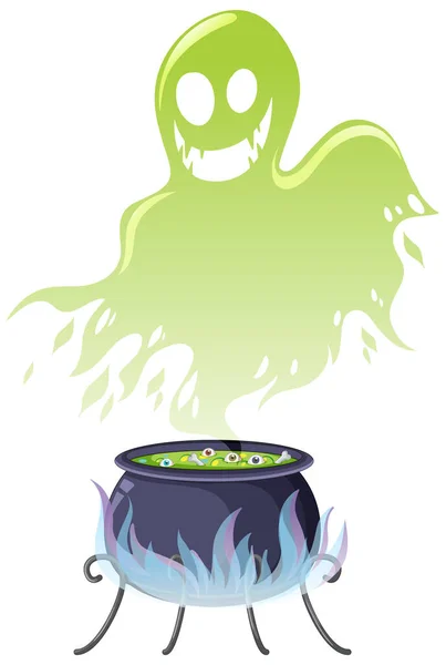 Green Ghost Spirit Potion Pot Illustration — Stock Vector