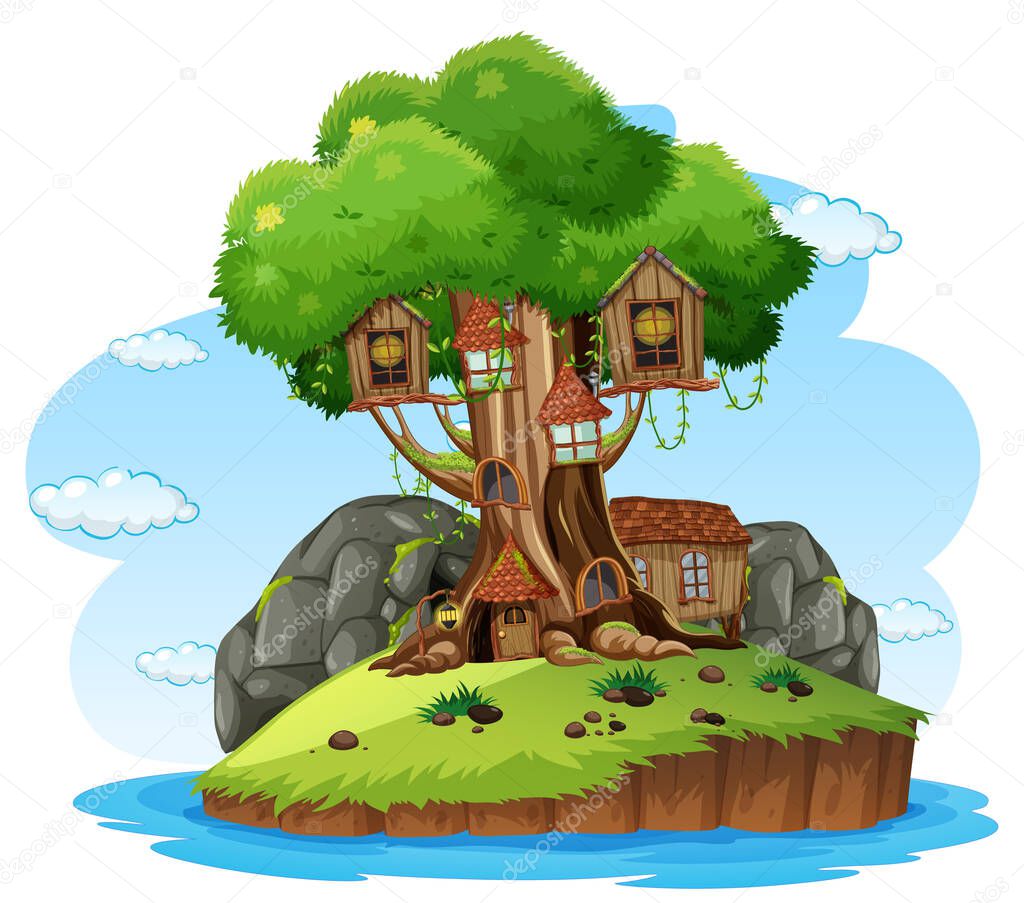 Fantasy tree house with nature element illustration