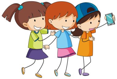 Bir grup çocuk çizgi film karakteri çizimi