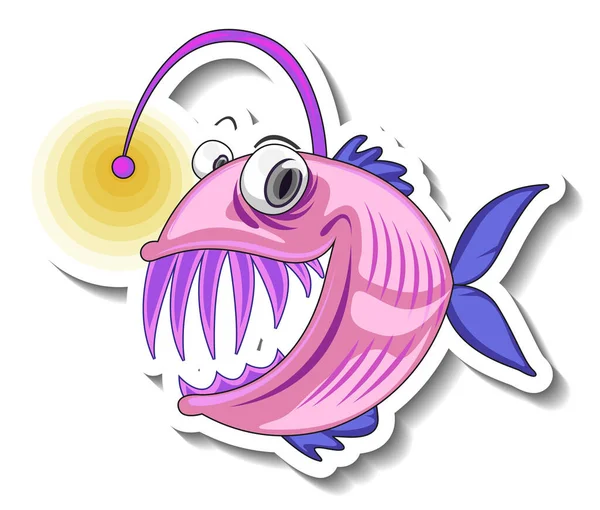 Sea Animal Cartoon Sticker Anglerfish Illustration — 스톡 벡터