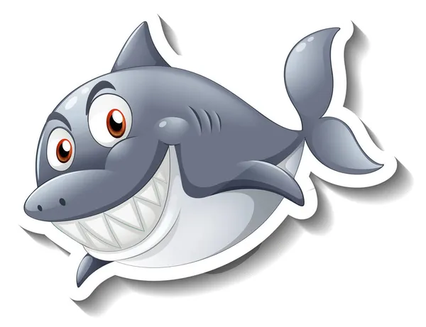 Smiling Shark Cartoon Sticker Illustration — Stock Vector