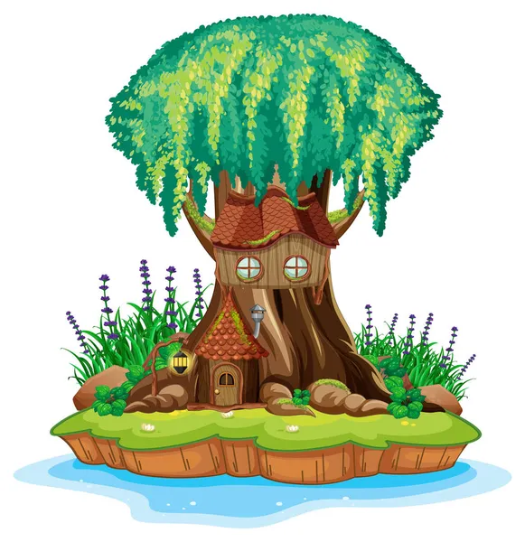 Ağaç Gövdesinin Içindeki Fantezi Ağaç Evi — Stok Vektör
