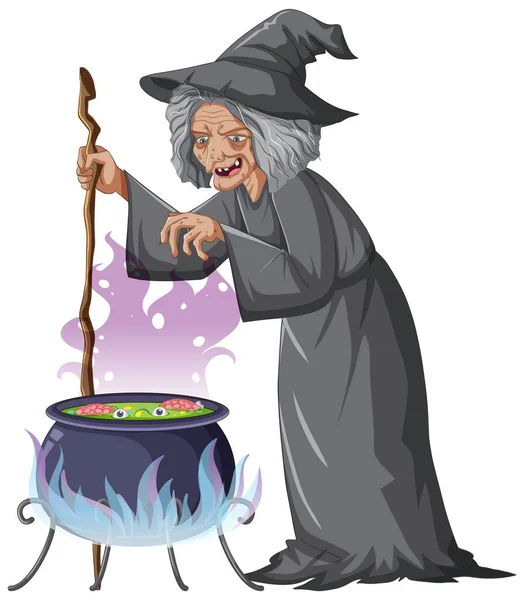 Böse Alte Hexe Charakter Auf Weißem Hintergrund Illustration — Stockvektor