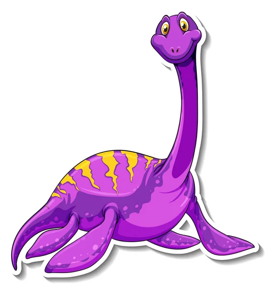 Dibujos Animados Dinosaurio Elasmosaurus Carácter Etiqueta Engomada Ilustración — Vector de stock