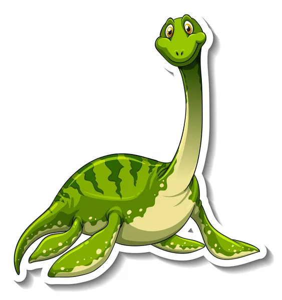 Dibujos Animados Dinosaurio Elasmosaurus Carácter Etiqueta Engomada Ilustración — Vector de stock