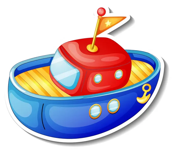 白い背景イラストのボートのおもちゃの漫画のステッカー — ストックベクタ