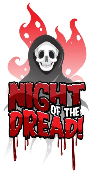 Night Dread Word Banner Skeleton Ghost Illustration — Stock Vector