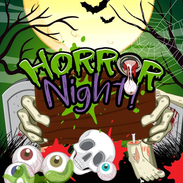 Manifesto Halloween Con Horror Night Parola Logo Illustrazione — Vettoriale Stock