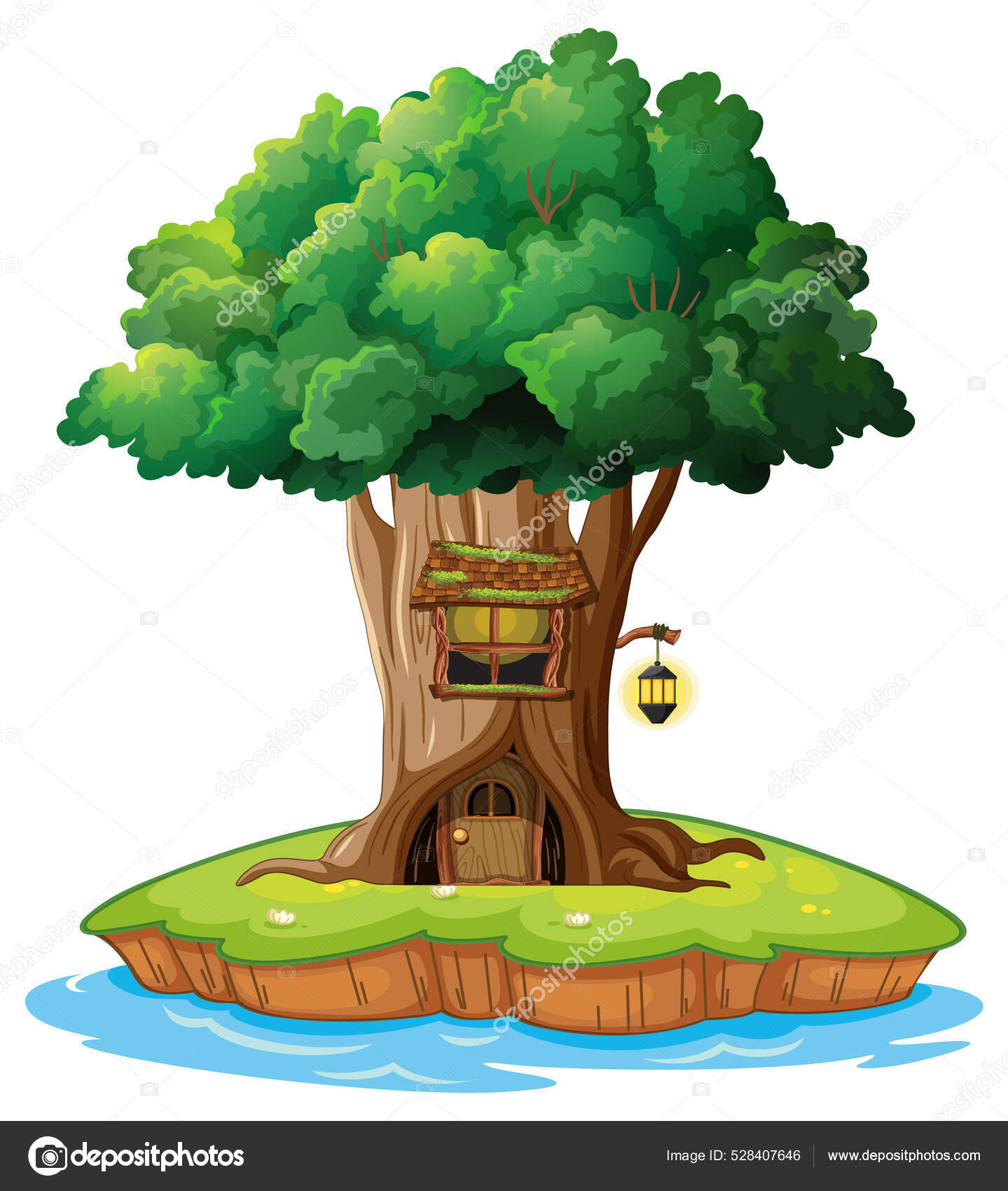 Flower fairy sitting in trunk tree house Vector Image